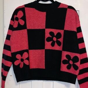 Zara Red and Black Floral Block Sweater